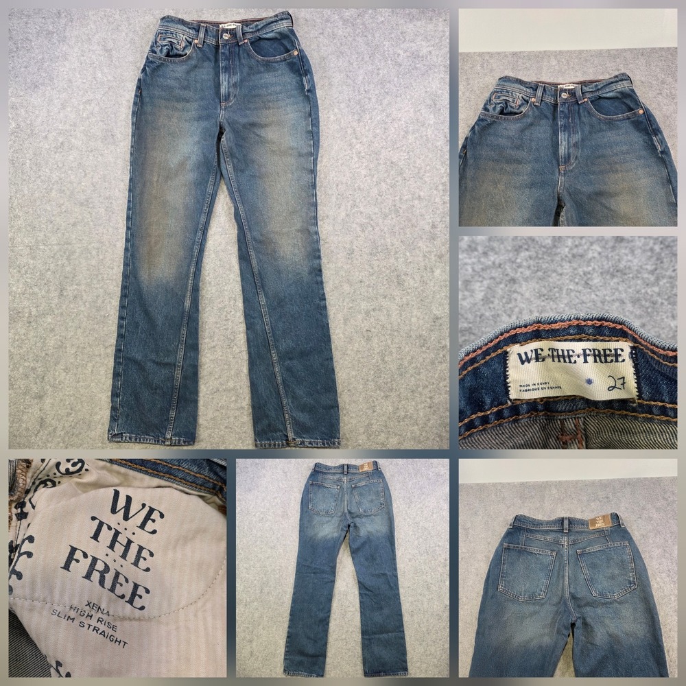 We The Free People Jeans Women 27 Blue‎ Xena High Rise Straight Med Wash Denim